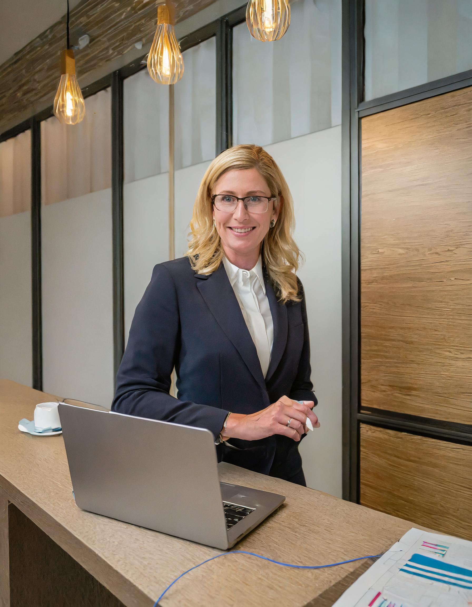 Elegantes und klassisches Steuerberatungsteam bei der Arbeit in einem Büro.