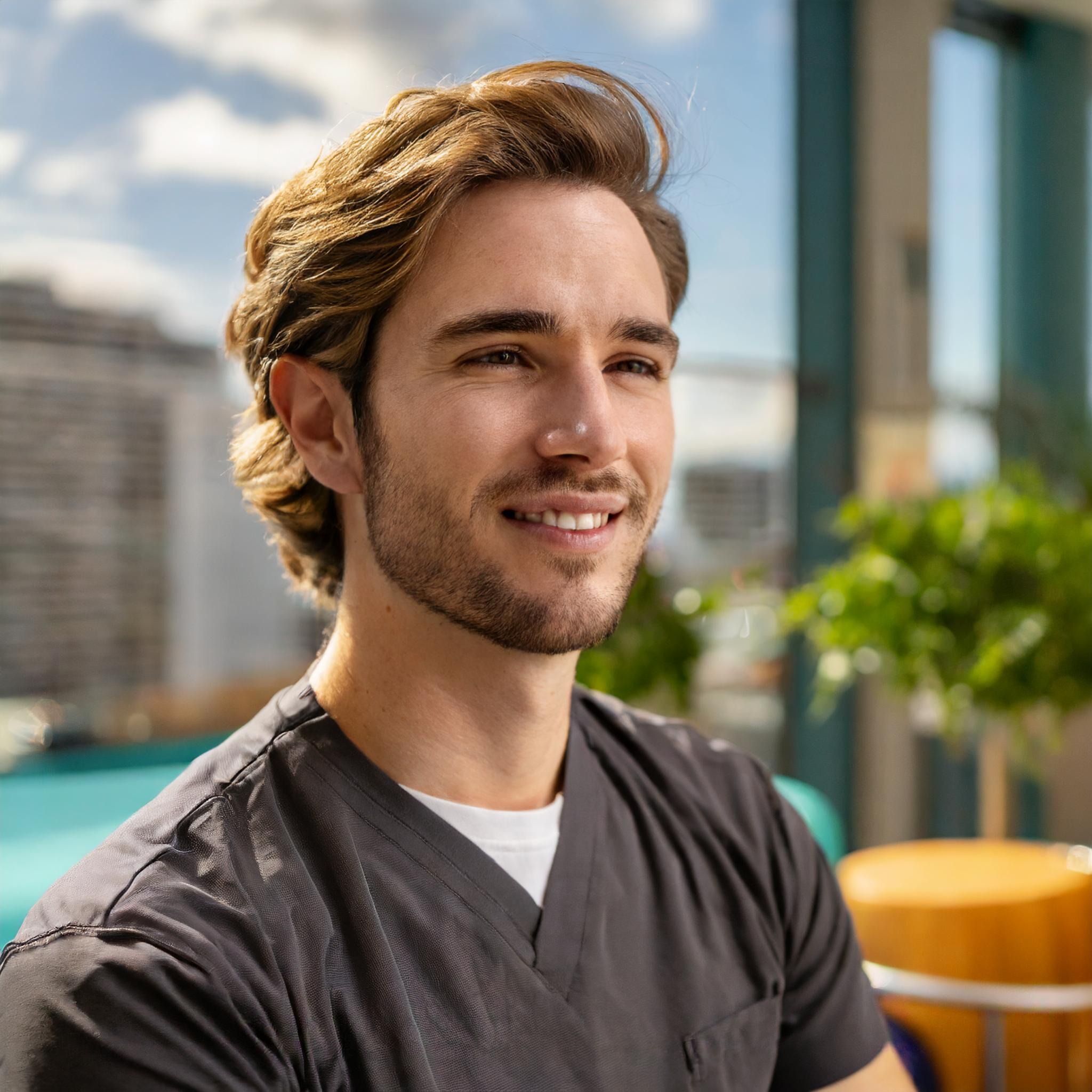 Lukas Schneider, professioneller Steuerberater, lächelt